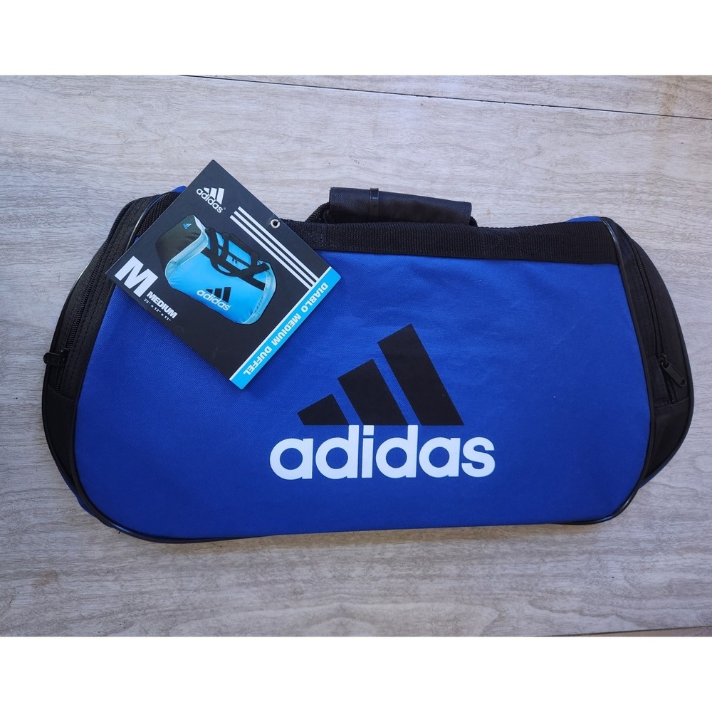 Adidas Diablo MEDIUM Duffel CORE TRAVEL Bag‎ BLACK/WHITE/BLUE 2 POCKETS~NEW+TAGS